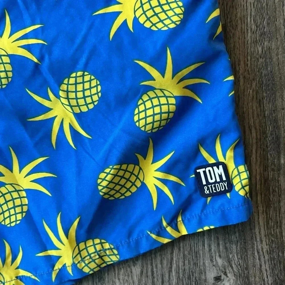 Tom and Teddy Shorts Yellow Pineapple Swim Trunks Size Medium Tropical Vacation